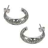NOVICA 925 Sterling Silver Half Hoop Post Earrings, 30mm, Moon in the Forest'