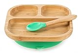 Baby Toddler Stay Put Dish, Kids Suction Plate, Bamboo Cute Dinnerware (Green)