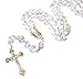 Silver Plated Necklace Rosary Crystal CLEAR Glass Beads & Jesus Crucifix and Jerusalem Cross