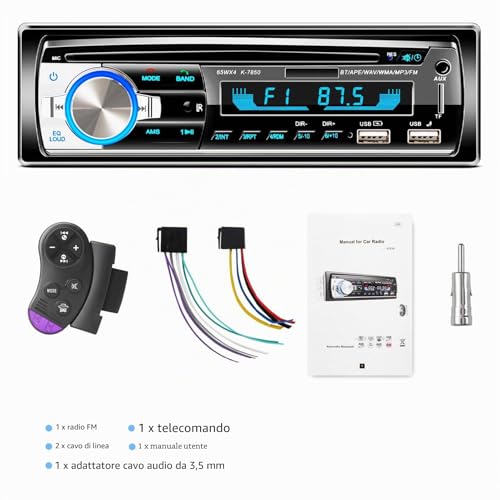 Bluetooth Handsfree Car Radio, Lifelf Stereo Radio 4 x 65W 1 DIN Car Radio Receiver with MP3 Player WMA FM Remote Control, Two USB Ports, Support iOS, Android (No RDS/CD)