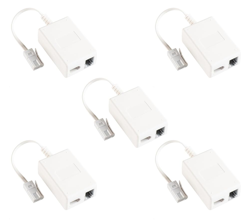 rhinocables ADSL Microfilter with Cable and RJ11 Connection Adapter | Includes BT Plug, BT Socket & ADSL Socket | Uninterrupted & Interference-Free Internet, Easy Installation (Pack of 5)