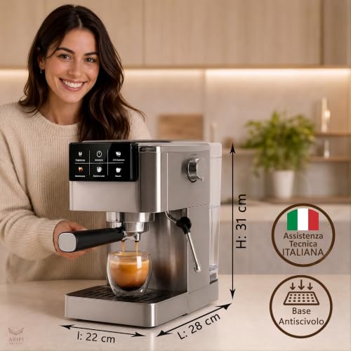 Macchina Caffè Polvere e Cialde AD 4390, Macchina Caffè Macinato da 20 Bar, Sistema Riscaldamento Rapido 20s e Controllo PID, Funzione Espresso Cool, Acciaio Inossidabile, Montalatte Integrato
