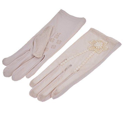 Nurbijar Summer Women UV Protection Touch Screen Lace Gloves-Beige - Thumbnail 3