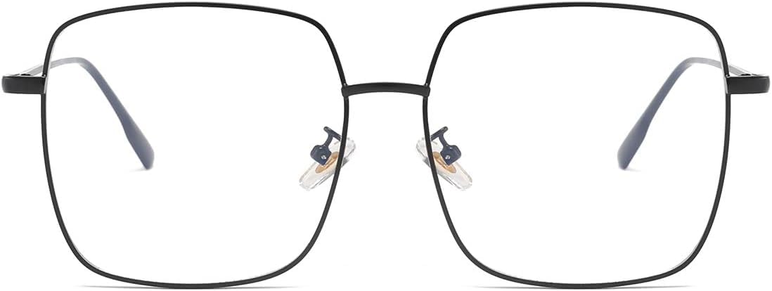 Dollger Blue Light Blocking Glasses Computer Gaming Glasses Anti Eyestrain Square Metal Clear Frame Eyeglasses for Women Men Black