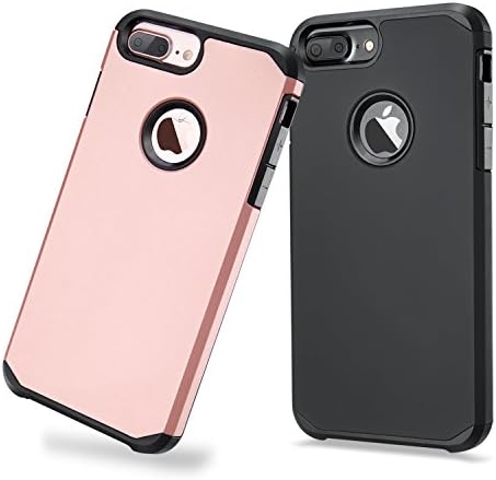 Toobe iPhone 7 Case Ultra Slim Anti-Scratch Protective Armor Shock Absorbing Heavy Duty Dual Layer Shockproof Case Dropproof Protection With Tempered Glass ,2Pack(Black X 1 + RoseGold X 1)