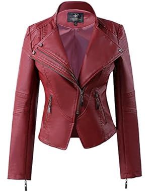 LLF Women's Faux Leather Stand-up Collar Moto Biker Short Jacket,Cropped Jacket
