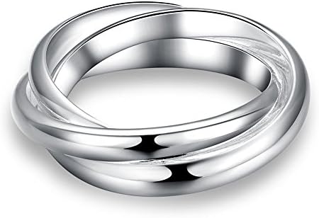 iBeautys Three Circles Ring Wedding Band with Flat Brushed Top and Polished Finish Edges (silver-plated-base, 8)