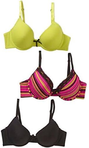 Always a Flirt Padded T-shirt Bras, 3 pack, Black/Green/Pink, 36D