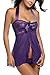 Avidlove Women Lace Nightwear Halter Lace Strap Chemise Babydoll Lingerie Set Dark Violet