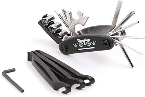 WOTOW 16 in 1 Multi-Function Bike Bicycle Repair Tool Kit Allen Wrench with Tire Pry Bars Rods (Black, 16 in 1 Tool)