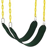 Tree Huggear Playground Swing Seat - 2 Pack - Heavy Duty Flexible Green Belt Seat with Yellow Plastic Coated Metal Chain- Fun Safe Swinging for Adults and Kids