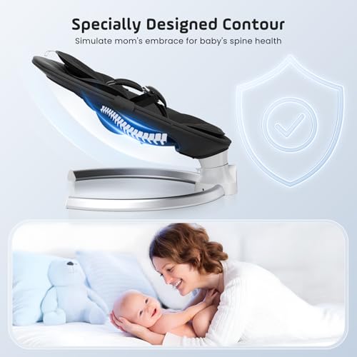 Electric Baby Rocking Chair, 0-9 kg, Baby Hammock with Bluetooth and Remote Control, Foldable Baby Rocking Chair with 5 Point Harness, Sun Visor and Mosquito Net