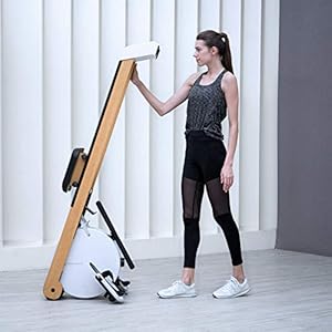 JINGBO Intelligent Magnetic Rowing Machine with 8-Level Adjustable Resistance & Phone Holder Classic Oak Double Track Foldable Rower for Home Use Silent Rowing Fitness Equipment