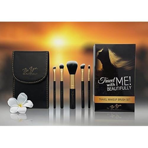 BEST 5 Piece Travel Makeup Brush Set Plus BONUS Compact Mirror Case Beauty & Personal Care, Tools & Accessories, Makeup Brushes & Tools, Brush Sets