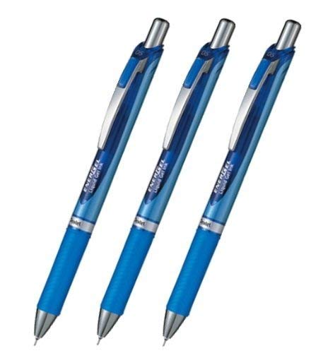 Pentel Energel Deluxe RTX Retractable Liquid Gel Pen,0.5mm, Fine Line, Needle Tip, Blue Body Type, Blue Ink-Set of 3 Value Set