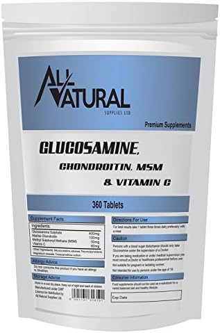 All Natural Glucosamine Chondroitin MSM &amp; Vitamin C Complex. 360 Tabets in a Letterbox Friendly Package. by All Natural Supplies