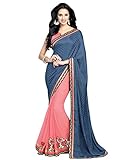 Shonaya Coral,Grey Georgette Patch work saree &Unstitched Blouse Piece,Free Size