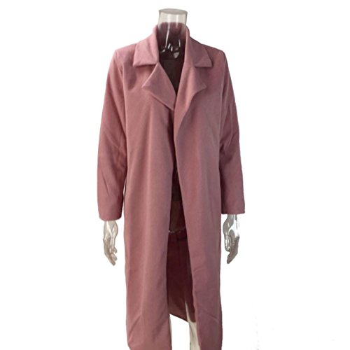 Winter Cardigan Womens Long Coat Lapel Parka Jacket Overcoat Outwear by TOPUNDE Pink