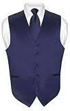 Men's Dress Vest & NeckTie Solid NAVY BLUE Color Neck Tie Set for Suit or Tux