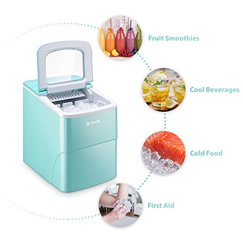 Portable Ice Maker, iSiLER Counter Top Ice Maker Machine Makes 26.4 lbs of Ice per 24 hours, 9 Ice Cubes ready in 7 Minutes, X L Ice Cubes Size Electric Ice Maker with Ice Scoop and 1.5 lb Ice Storage