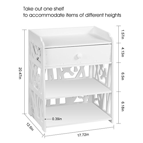 Finether Modern Night Stand Waterproof Wood Plastic Composite End Table Display Bedside Table Furniture Storage Shelf with Removable Drawer for Bedroom and Living Room, White - Thumbnail 3