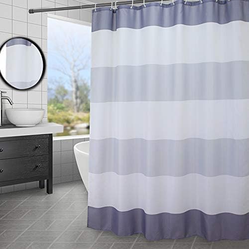AooHome Fabric Striped Shower Curtain, Heavy Duty Bath Curtain with Hooks, Weighted Hem, Waterproof, White and Grey, 70x72 inch