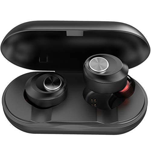 Wireless Earbuds Two Pieces Bluetooth in-Ear Earphone Mini Sport Stereo Bluetooth Headphone with Mic and Charging Case for Smart Phones (Black)