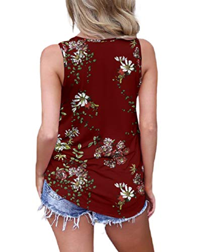 Feiersi Women's Sleeveless Criss Cross Print Casual Tank Tops Basic Blouse(Floral Wine Red,L)
