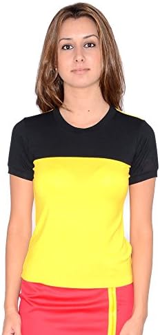 Royal Cult Women Spandex Slim Fit Fashion T-Shirt - Made in USA (XS, Black/yellow)