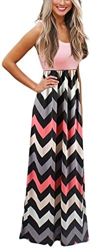 Womens Zig Zag Scoop Neck Wave Striped Tank Maxi Long Dress L