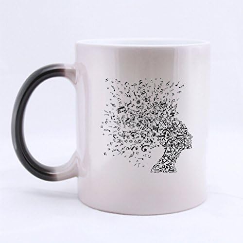Christmas Halloween Gifts Personalised Musical Notes Design Heat Sensitive Color-Changing Black/White 11 oz Ceramic Custom Morphing Coffee/Tea Mugs