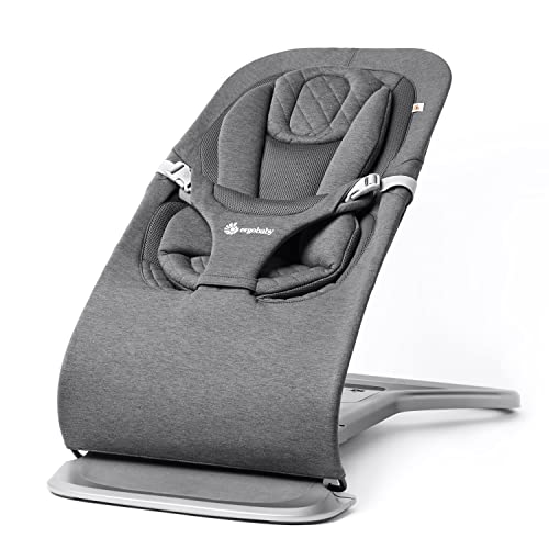 Transat évolutif Evolve Ergobaby 3-en-1 pour bébés et bambins de 2,5 à 13,2 kg - Transat bébé multi-positions avec hauteurs réglables, harnais sécurisé et insert nouveau-né, Charcoal Grey