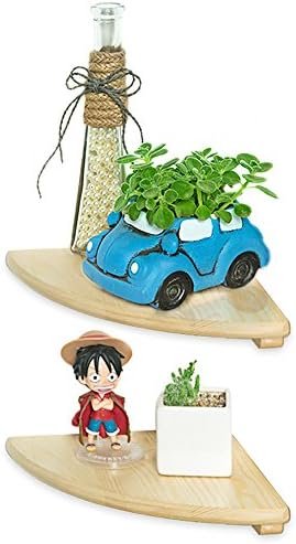 ATBAY Corner Shelf Unit Natural Pine Heavy Duty Floating Shelves Wall Mount Rack for Home and Office, Set of 2
