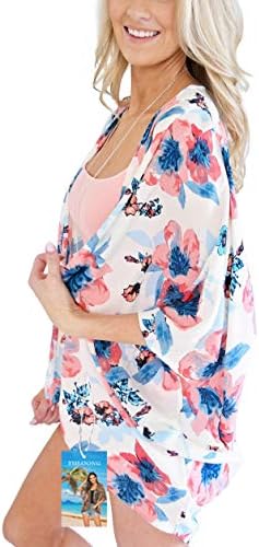 Womens Cover Ups Chiffon Floral Print Kimono Loose Shawl Cardigan Boho Summer Casual Blouse Top Sexy Beach Swimwear Capes
