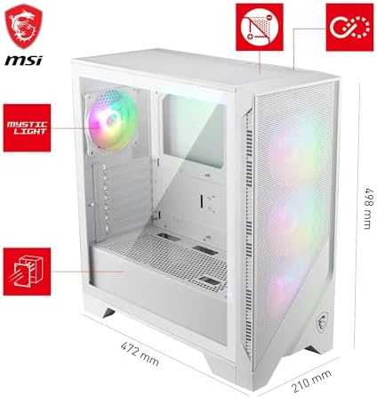 MAG Forge 320R Airflow White Boîtier PC Moyen Tour - ATX, Compatible avec Les RTX 40, Ventilateurs ARGB, filtres à poussière magnétiques, Verre trempé, Hub de contrôle ARGB, USB Type-A 3.2 Gen 1