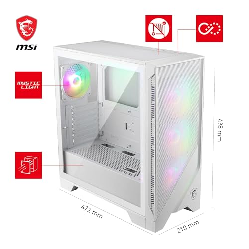 MAG Forge 320R Airflow White Boîtier PC Moyen Tour - ATX, Compatible avec Les RTX 40, Ventilateurs ARGB, filtres à poussière magnétiques, Verre trempé, Hub de contrôle ARGB, USB Type-A 3.2 Gen 1