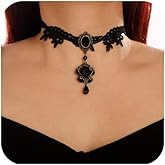 Denifery Gothic Black Lace Choker Necklaces Crystal Collar Choker Jewelry Adjustable for Women (Style 3)