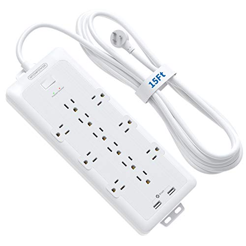 15ft Power Strip Surge Protector (4000 Joules), NTONPOWER 12 Overload