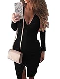 Allegrace Women Sexy V Neck Long Sleeve Stretch Bodycon Party Bandage Mini Dresses