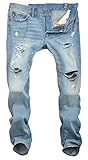 MR. R Men's Ripped Distressed Slim Denim Jeans Light Blue