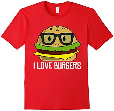 Mens I Love Burgers T-shirt Cheeseburger Hamburger Lovers Small Red