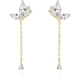 SLUYNZ 925 Sterling Silver CZ Butterfly Dangle Earrings Droplet Chain for Women Teen Girls Pretty Butterfly Drop Earrings Tassel