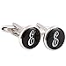 HJ Men's 2PCS Rhodium Plated Cufflinks Silver Initial Letter Shirt Wedding Business 1 Pair Set Black E