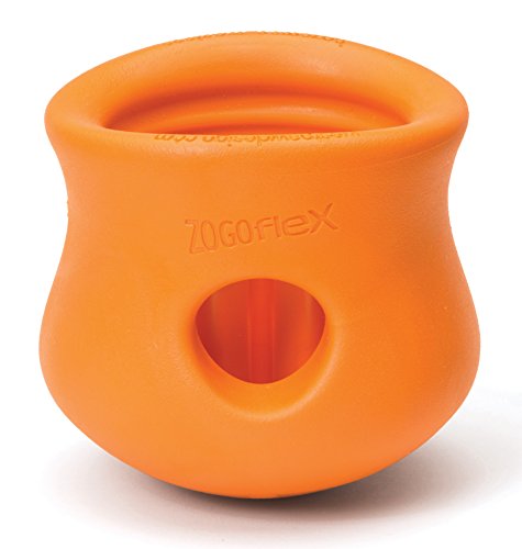 West Paw Zogoflex Toppl Interactive Treat Dispensing Dog Puzzle Play Toy, 100% Guaranteed Tough, It Floats!, Made in USA, Small, Tangerine