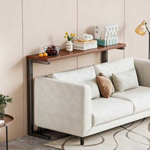 Beauenty Console Table, Narrow Sofa Tables, 80cm Entryway Display Console, Side Table for Entrance, Hallway, Behind Couch (Walnut+black)