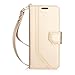 FYY Leather Case with Mirror for Samsung Galaxy S8 Plus, Leather Wallet Flip Folio Case with Mirror and Wrist Strap for Samsung Galaxy S8 Plus Gold