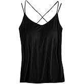 Spaghetti Strap Tank Top with Built in Bra for Women, V-Neck Camis Tops Built Bra Women's Undershirts Padded Camisole Tanks