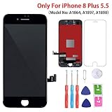 Screen Replacement Black for iPhone 8 Plus (5.5 Inch Black), 3D Touch LCD Screen Digitizer Replacement Frame Display Assembly Set with Repair Tool Kit