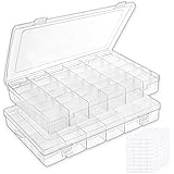Outuxed 2pack 36 Grids Clear Plastic Organizer Box Storage Container Jewelry Box with Adjustable Dividers for Beads Jewelry Fishing Tackles Screws and Small Accessories with 5 Sheets Label Stickers