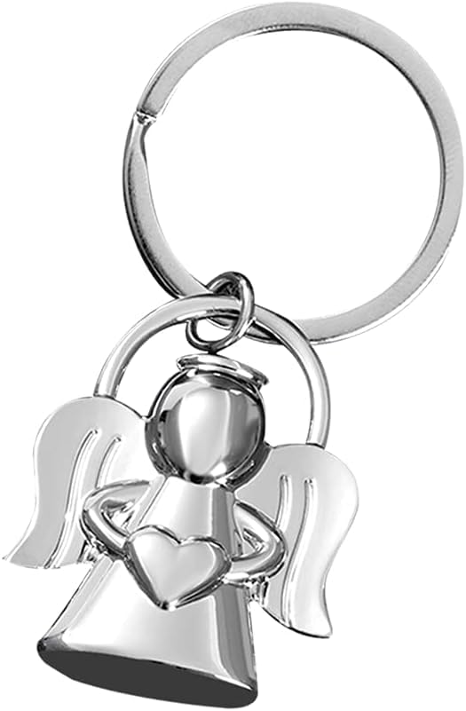 TOFBS Guardian Angel Keyring - drive safe Keychain - Silver Shiny as a Talisman Pendant Gift for Car Drivers Lover Couple Partners Children Women Men (Silver#1)